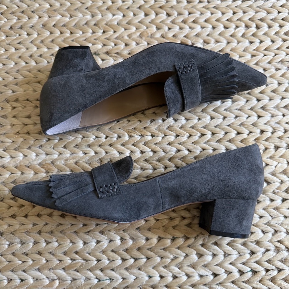 Ann Taylor Kiltie Suede Block Heel Grey Pumps Women’s Size 8.5 - Picture 10 of 11